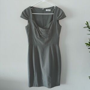 Calvin Klein Grey Cap Sleeve Midi Sheath Dress